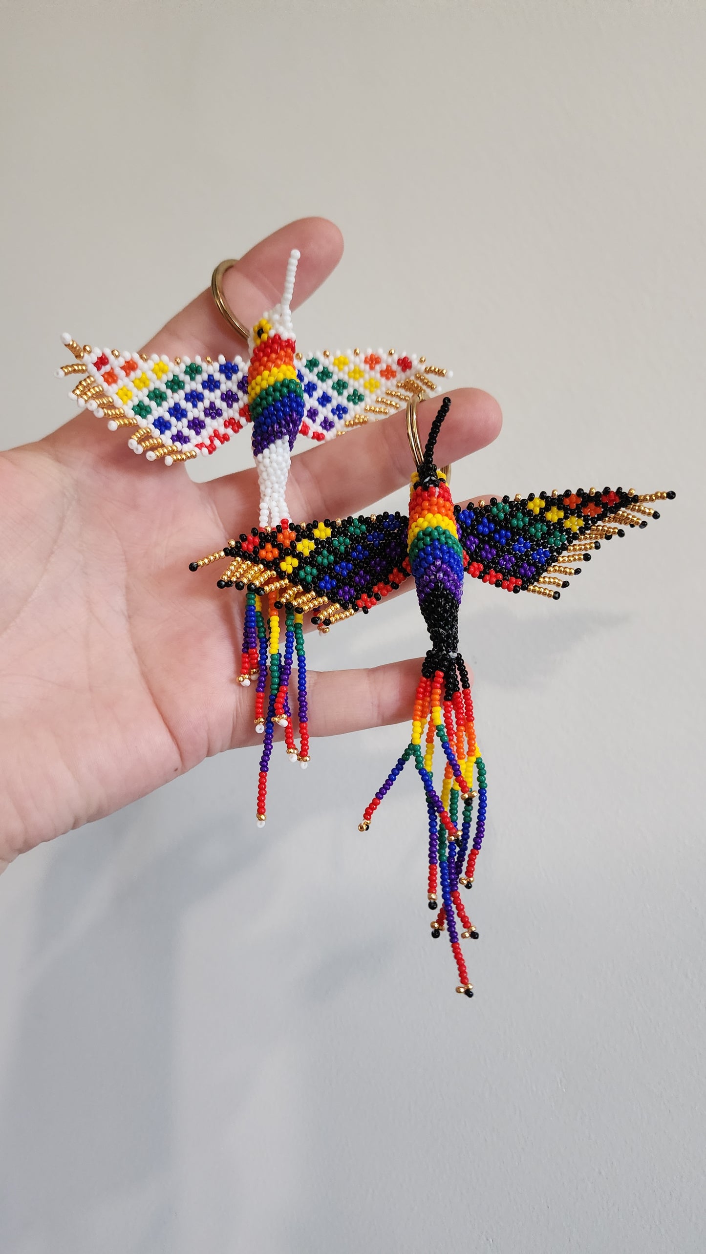 Beaded Hummingbird Keychain (Rainbow/White)