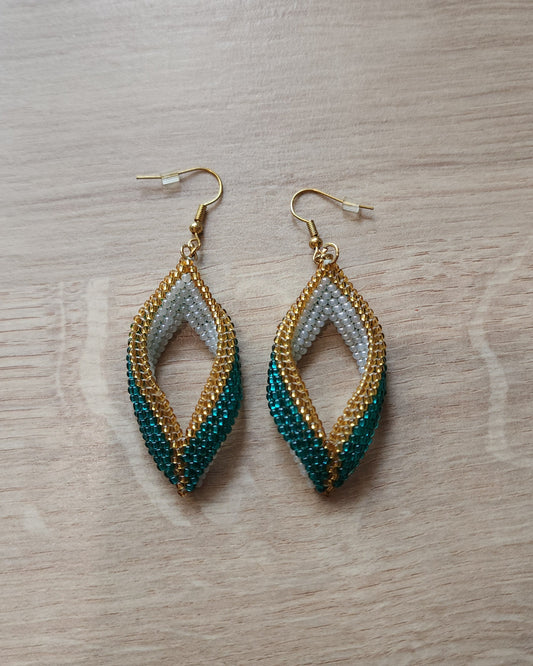 White/Teal Leaf Earrings