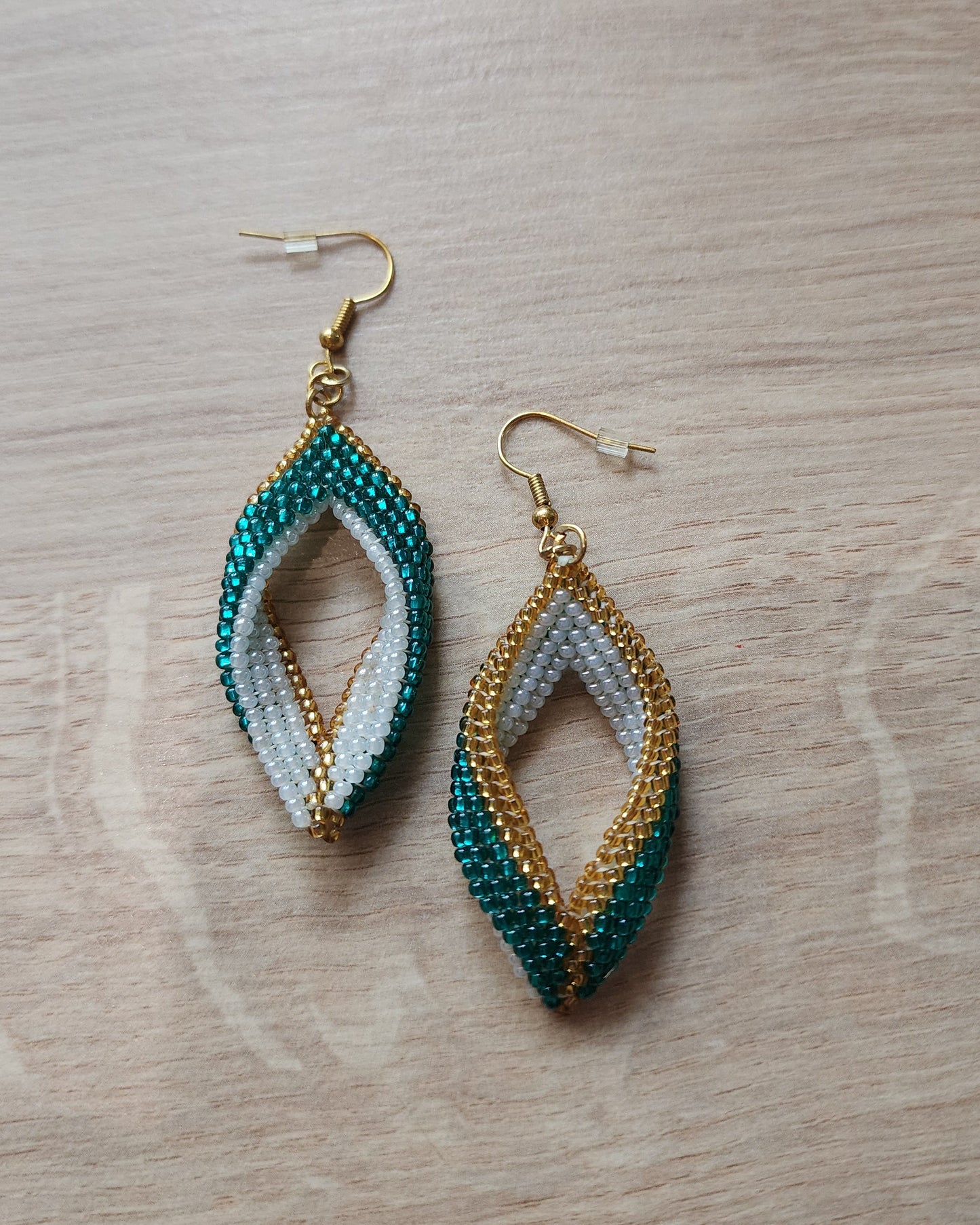 White/Teal Leaf Earrings