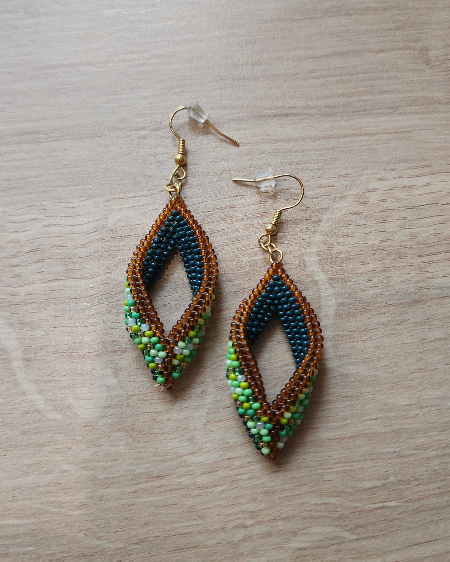 Green/Navy Leaf Earrings