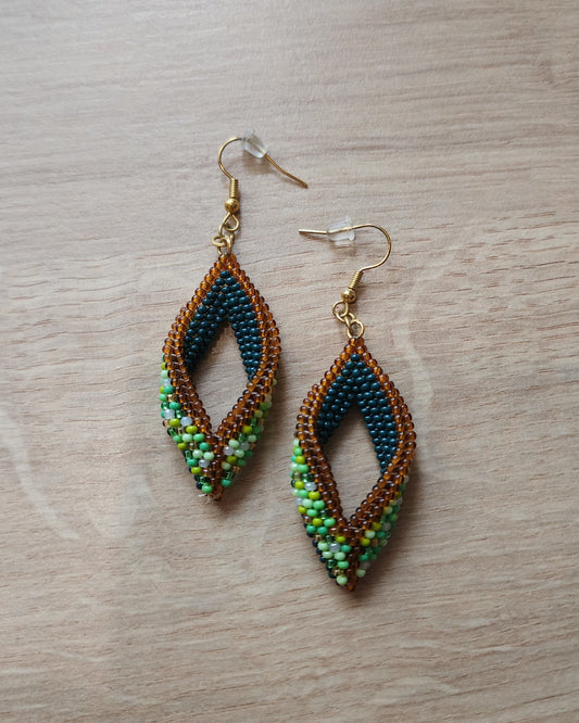 Green/Navy Leaf Earrings
