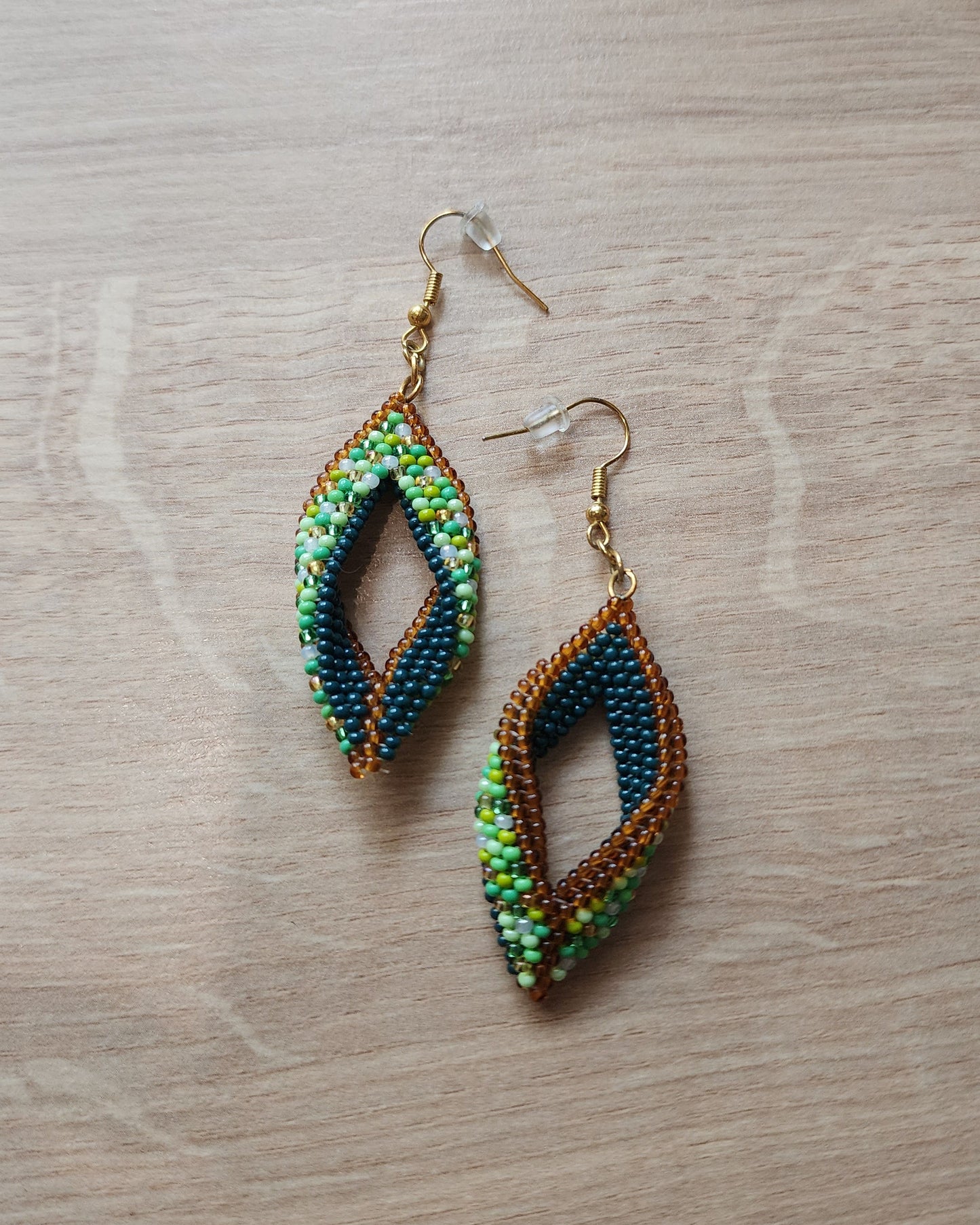Green/Navy Leaf Earrings