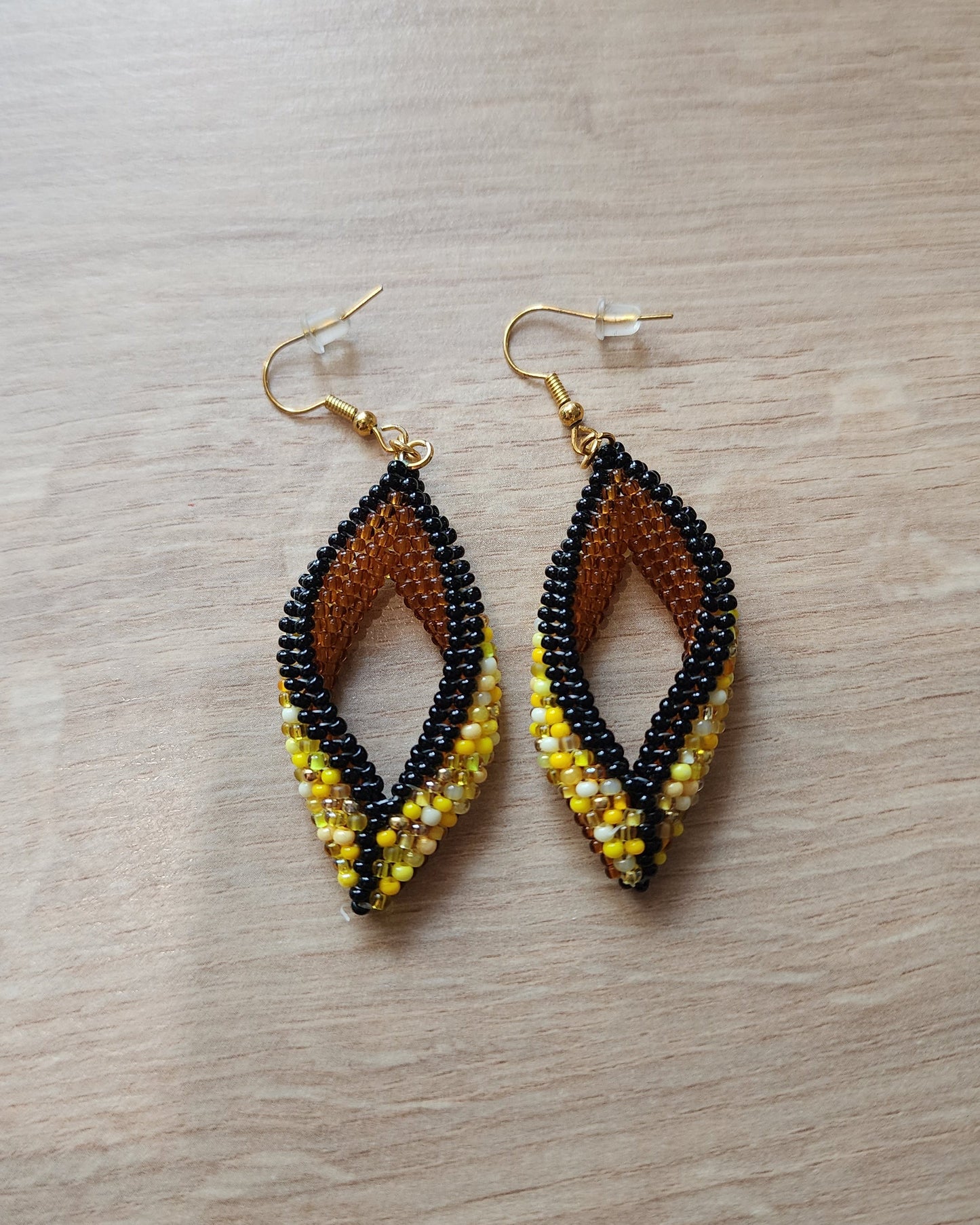 Black/Yellow Leaf Earrings