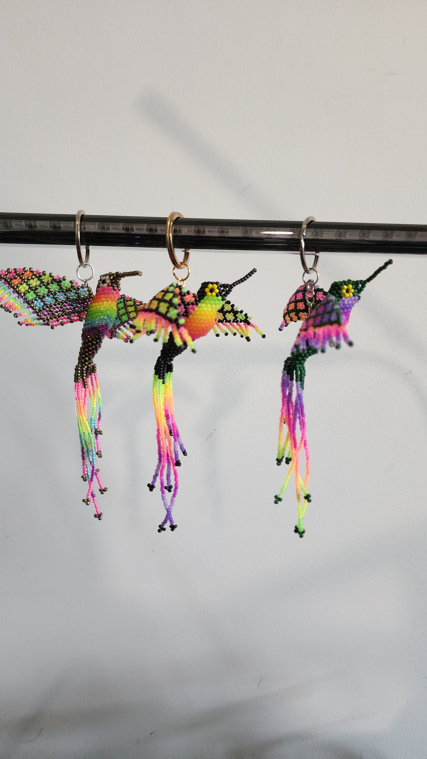 Beaded Hummingbird Keychain (Neon Rainbow/Black) *UV-Reactive*